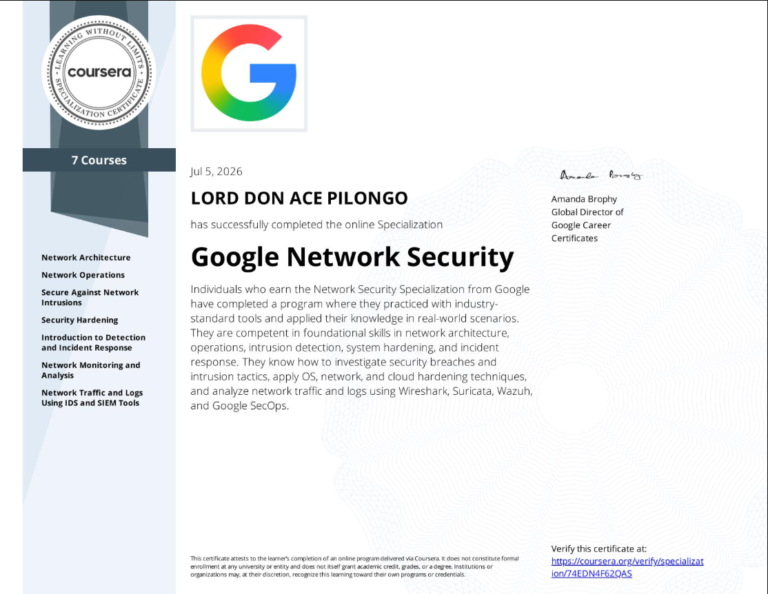 Google Network Security Specialization